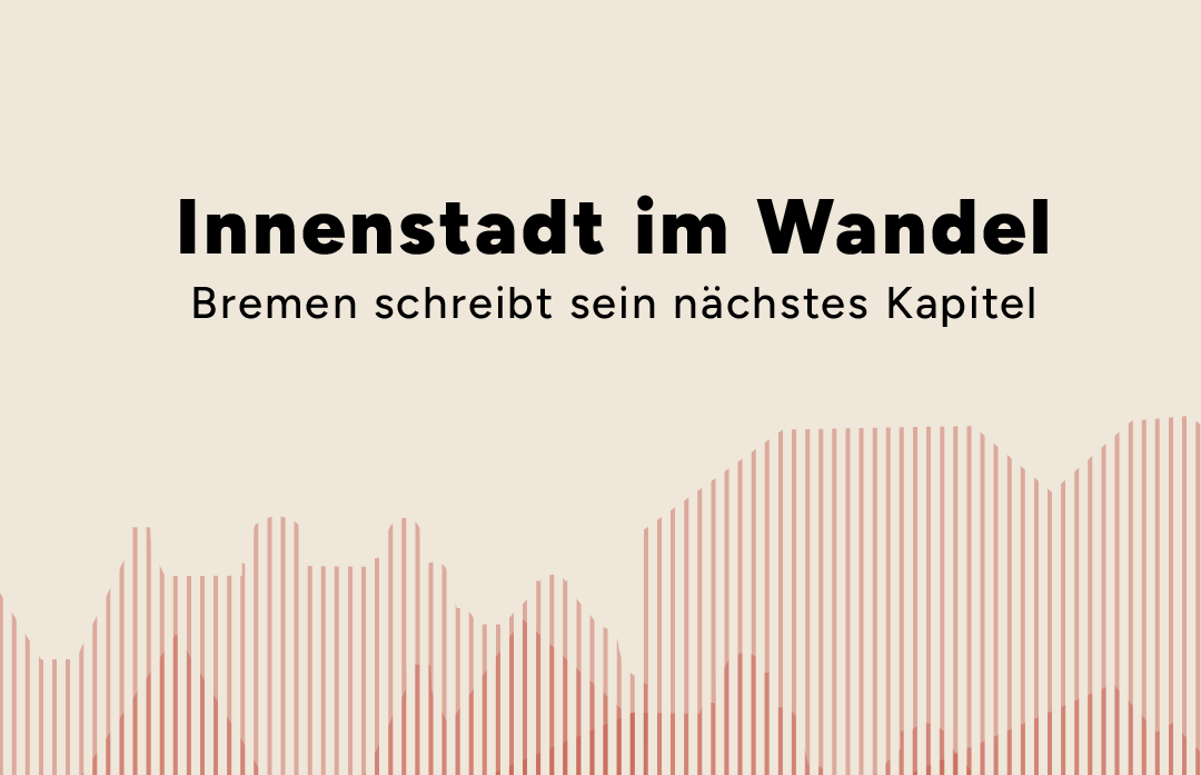 Oben der Schriftzug "Innenstadt im Wandel", unten die Skyline als Slhouette